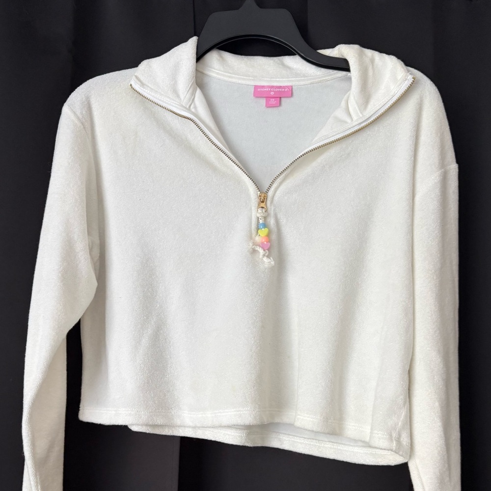 Stoney Clover Cream Quarter-Zip with Colorful Beads Terrycloth